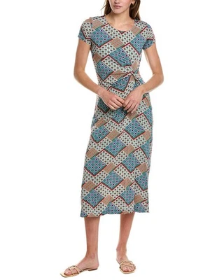 Women's Elie Tahari Blue Patchwork Short Sleeve TwistFront Midi Dress Sz S NWTS - Image 1 of 4