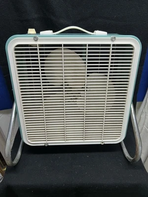 Vintage Eskimo Box Fan #121008 Turquoise Metal Tilting Frame Tested Quiet MCM - Image 1 of 4