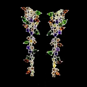 925 Sterling Silver Earrings Pear Chrome Diopside 4x3mm Citrine Gemstone Jewelry - Picture 1 of 14