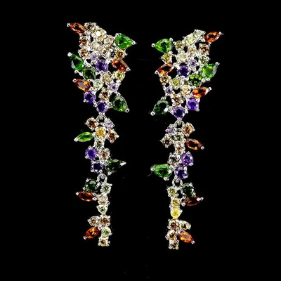 925 Sterling Silver Earrings Pear Chrome Diopside 4x3mm Citrine Gemstone Jewelry - Image 1 of 4