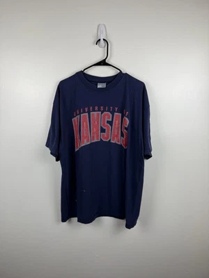 Vintage Kansas University Jayhawks Navy Blue Distressed T Shirt Size XXL - Image 1 of 4