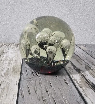 Vtg Murano Glass Controlled Bubble Orb Glass Paperweight Red 4"  - Image 1 of 4