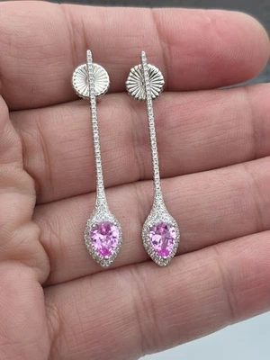 Pendientes colgantes DSMK de plata de ley 925 corte marquesa real topacio rosa y C Z Foto 1 de 4