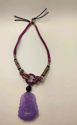 Collar Buda Amatista Jade Lavanda Tallado a Mano Ajustable Diosa de la Misericordia  Foto 1 de 4