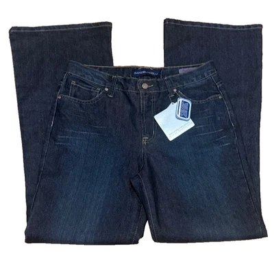 Pantalones de mezclilla Bandolinoblu Audrey talla 10 azules tiro bajo ancho acampanado lavado oscuro desgastados Foto 1 de 4