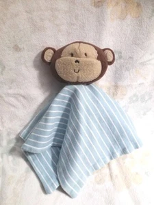 Monkey Brown Blue White Stripe Cotton Security Blanket Baby Lovey RARE - Picture 1 of 9