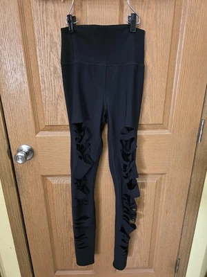 Alo Yoga Leggings Mujer Medianos Negros Cintura Alta Corte Volantes Pantalones Activos Foto 1 de 4