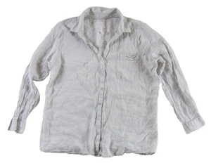 Sigrid Olsen 100% Leinen hellgrau Kragen Button Down Langarm Bluse XL - Bild 1 von 5