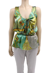  Blusa Boho Postella Anthropologie Mezcla Seda Plisada Cinta Busto Aqua Paisley - Imagen 1 de 6