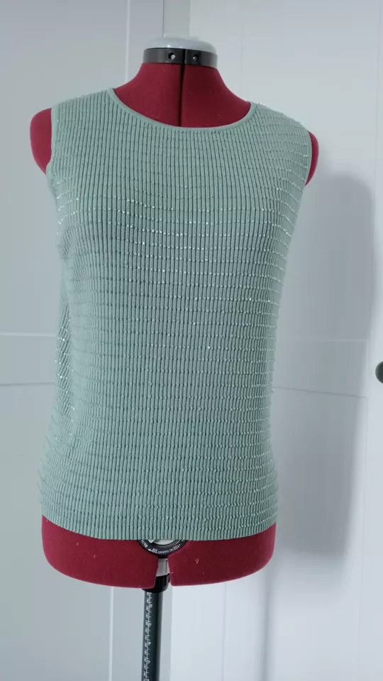 Suéter Kate Hill Pequeño Verde Cuentas Elastizado Tanque Acanalado Talla Grande Foto 1 de 4