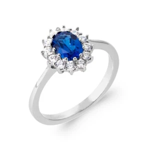 Anello Marquise Zaffiro Zirconio Argento Massiccio 925/000 Rodio Taglie 50 A 60 - Foto 1 di 6
