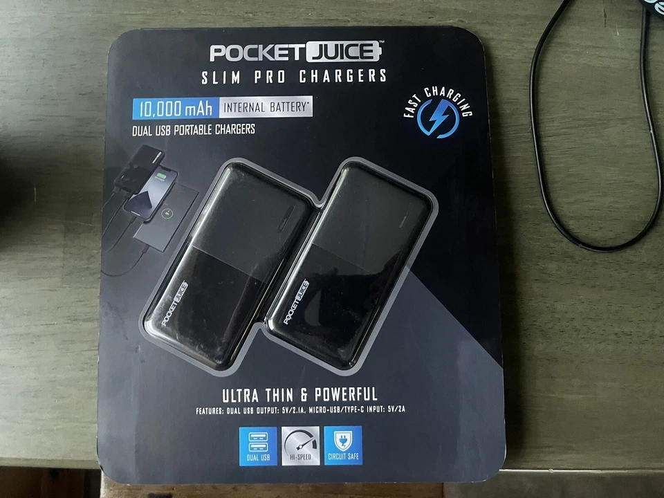 Pocket Juice 10,000 mAh Slim Pro Dual USB Portable Power Bank New E0016 - Image 1 of 1