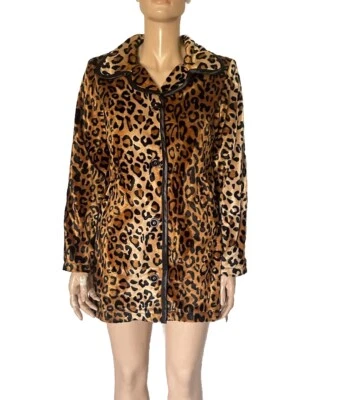Chaqueta Abrigo Largo Rock Steady Nueva Con Etiquetas Estampado Leopardo Guepardo Piel Sintética Pequeña Punk Rock Foto 1 de 4