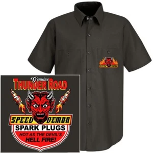 Old School Thunder Road Speed Demon Devil Race Zündkerze Hot As Hell Arbeitsshirt - Bild 1 von 24