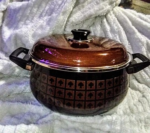 Vtg Mid Century Modern Enamel Ware Black/Brown Spade Pot Unbranded Used W/ Flaws - Picture 1 of 10