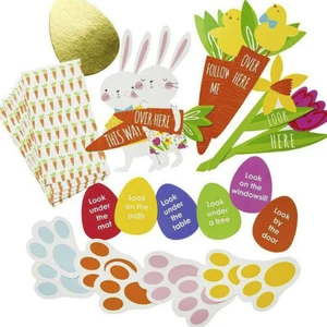 EASTER EGG HUNT GAME KIT Kids Garden Party Gift Accessory Bunny Footprint Sign - Picture 1 of 4