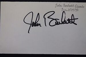 John Burkett Giants Marlins Rangers Autographed Signed 3x5 Index Card 16L 