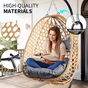 Egg Chair with Stand, Patio Wicker Hanging Chair, Hammock Swing Chair, 350LBS C - Picture 1 of 12