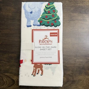 POTTERY BARN KIDS 3 PC SET RUDOLPH GLOW IN THE DARK TODDLER SHEET SET ~CHRISTMAS - Picture 1 of 10