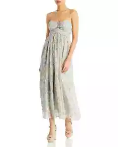 AQUA Womens Dress Medium Green Maxi Sundress Keyhole Halter Peasant Cottage - Picture 1 of 14