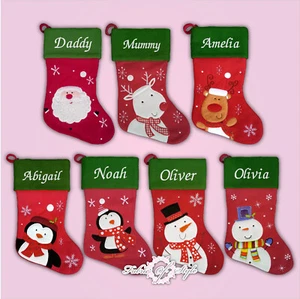 Personalised Christmas Stocking Luxury Embroidered Xmas Green Red 2022 - Picture 1 of 15