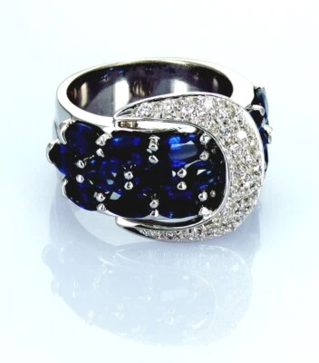 Sonia B. Anillo de cinturón de oro blanco de 14K, diamantes naturales y zafiros talla 6 precio de venta sugerido por el fabricante $5,750 Foto 1 de 4