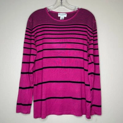 Rena Rowan for Saville 100% Silk Pink Black Striped Long Sleeve Sweater Size L - Image 1 of 4