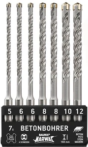 BAURIX® SDS Plus Metallbohrer Set 7tlg 5-12mm 160mm Kobalt - Beton bohren - Bild 1 von 7