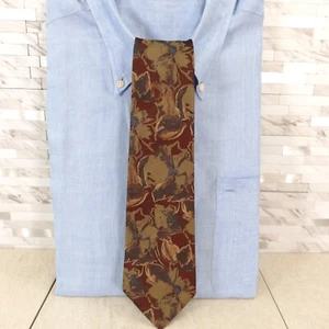 Kimijima Paris Neck Tie Men Red Brown Floral Silk Luxury Boho Nature Hibiscus - Picture 1 of 10