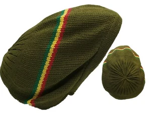 Boina a Rayas Verdes Tam Sombrero Rasta Slouch Gorro Gorra Rastas Rastas Cabello M/L  - Imagen 1 de 3