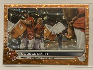 2022 Topps Series 1 Orange Foil Board Parallel #196/299 Red Sox Double Bath #229