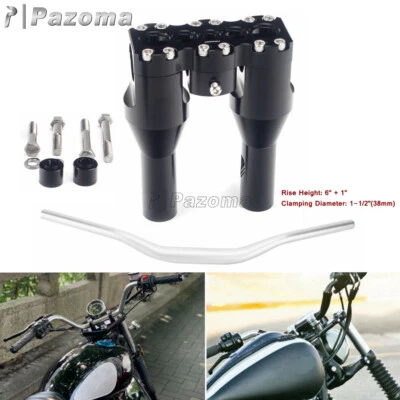 Manillar de 1-1/2"" con elevador de manillar de 6" + 1" negro para Harley Softail Street Bob Foto 1 de 4