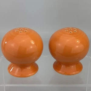Fiesta Ware Tangerine Salt & Pepper Shakers Ball Round Stoppers Fiestaware 1980s - Picture 1 of 5