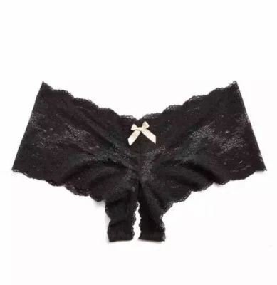 Hanky Panky Luxe Lace Crotchless Brief Black Women's Size L L65538 - Image 1 of 4