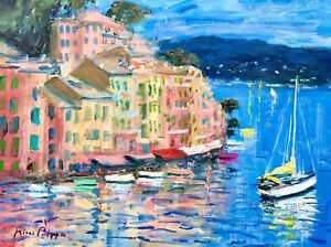 9"X12"AskArt Listed Nino Pippa Original Oil Painting Italy Portofino Harbor  COA
