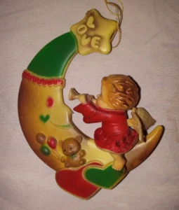 Vintage Christmas Ornament Angel Large Moon Playing Horn Teddy Hong Kong 4" - Picture 1 of 4
