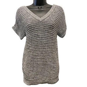 Roxy Ladies Medium Gray Loose Knit Short Sleeve Sweater Summer Chic - Picture 1 of 9