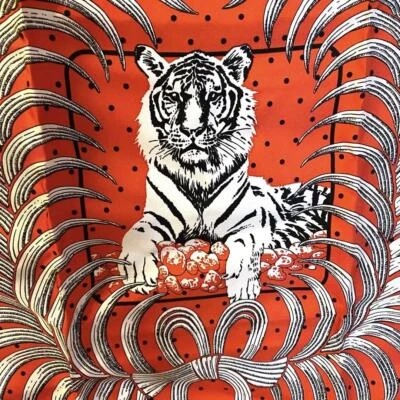 HERMES Silk Scarf Carre 55 "Tiger Royal" Red   Silk Scarf Box - Image 1 of 4