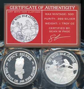 STL Mint Spicy Silver Off With Her Clothes 1 Oz .999 Silver Round W COA 500 Mint - Picture 1 of 1