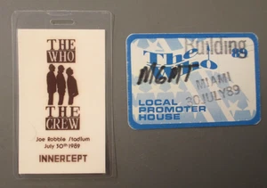 The Who backstage pass Laminated Joe Robbie Stadium, Miami, 7/10/89 + Satin Pass - Picture 1 of 2