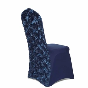 Navy Blue Satin Rosette SPANDEX Stretchable Banquet CHAIR COVER Wedding - Picture 1 of 8