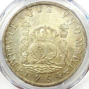 1754 Peru Pillar Dollar 8 Reales Silver Coin 8R - Certified PCGS AU Details - Picture 1 of 4