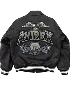 Chaqueta de bombardero Avirex negra Aviator King 75 1975 chaqueta de cuero para motocicleta para hombre - Imagen 1 de 4