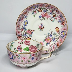 Antigua taza de té y platillo inglés de porcelana pintado a mano MINTON - Imagen 1 de 17