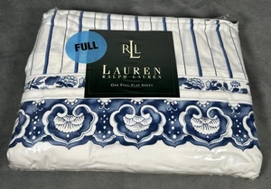 Ralph Lauren Porcelain Blue/White Jonquil Medallion Stripe Full Flat Sheet NIP - Picture 1 of 8