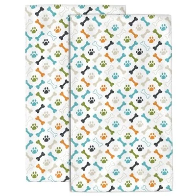 Juego de 2 toallas de mano de colores con huellas de perro para baño suaves absorbentes  Foto 1 de 4