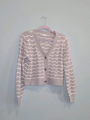 Juniors So button front cardigan sweater stripe white , grey,size medium. - Image 1 of 3