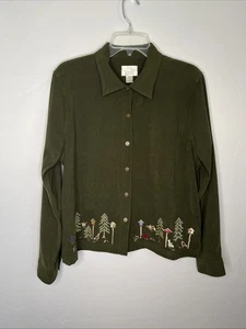 Christopher & Banks Women's L Olive Green Embroidered Button Jacket - Pristine - Picture 1 of 11