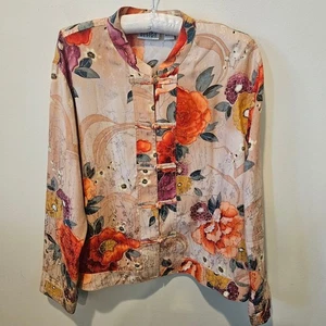 Damen Chico's Design bunte Seide Blumen Cheongsam Bluse Größe Large - Bild 1 von 12