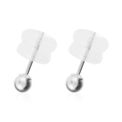 Pendientes de bola pequeños lisos pulidos minimalistas con tachuelas de oro blanco de 10K de 3 mm Foto 1 de 4